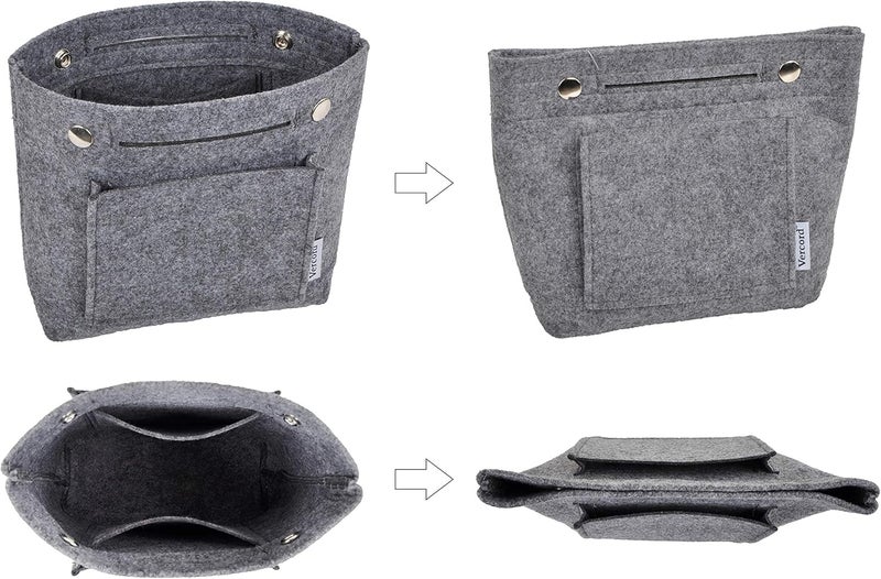 Vercord Mini Slim Small Felt Purse Organizer Insert Inside Handbag Tote Pocketbook for Women Grey - Image 5